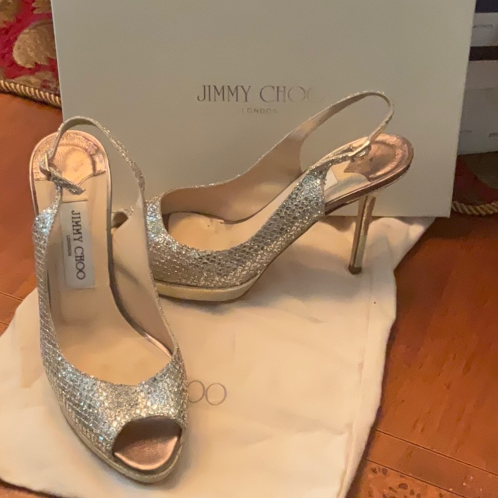 Gently used Jimmy Choo champagne Glitter Heels
